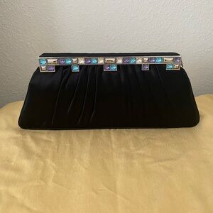 Judith Leiber Elegant Black Clutch with Gem Accents